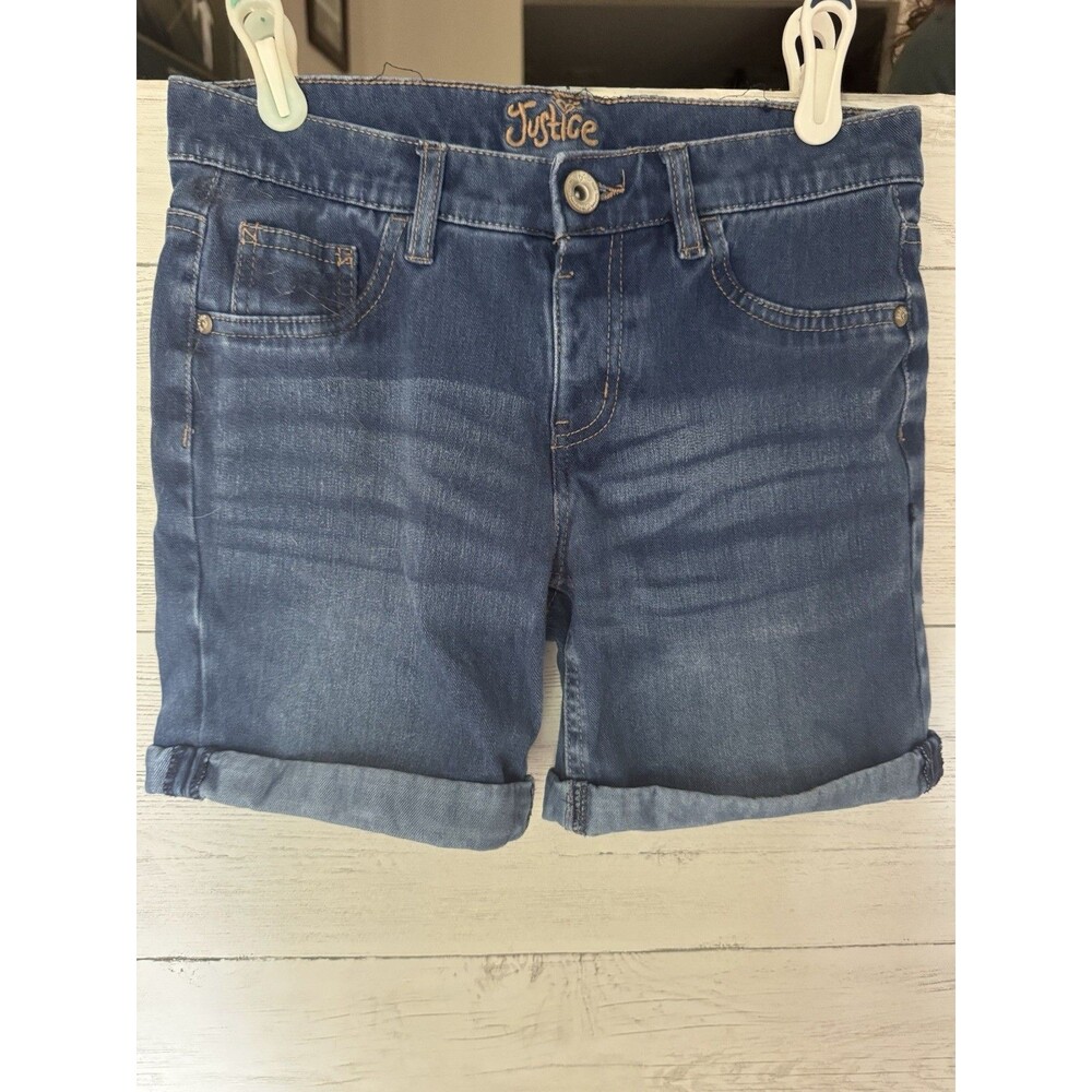 Justice Girl's Size 14 Blue Jean Jegging Stretch Cuffed Shorts